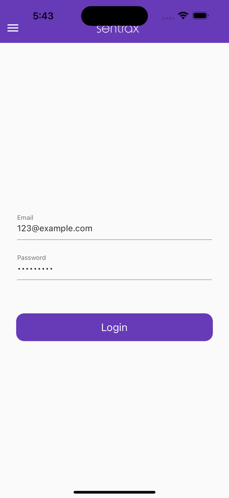 Sentrax Device Manager - Sentrax Device Manager app login screen with email and password input fields