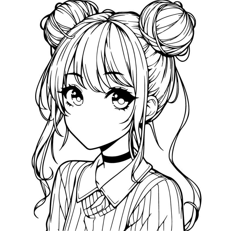 realistic anime girl with space buns