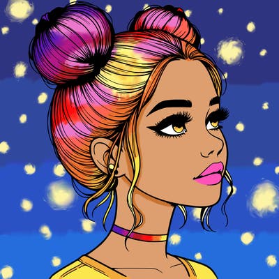 realistic girl with buns on the top of her head