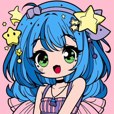 cute anime girl with star accessories