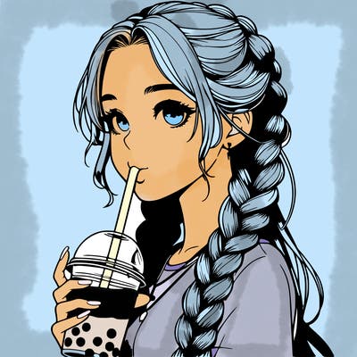 realistic girl with braided hair drinking boba