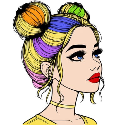 realistic girl with buns on the top of her head