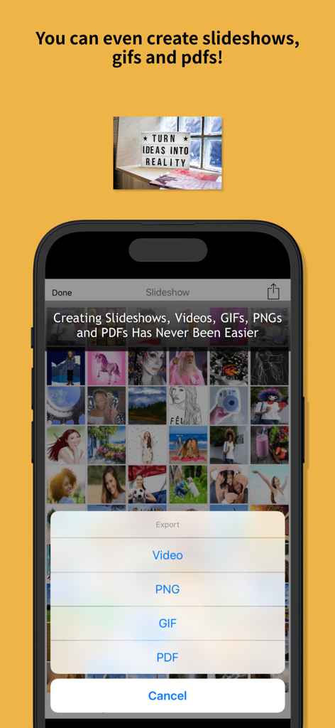 You Doodle app export menu with options for video png gif and pdf