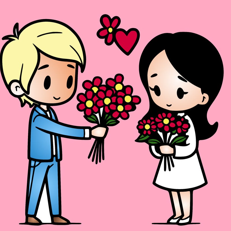 guy giving flowers to girl