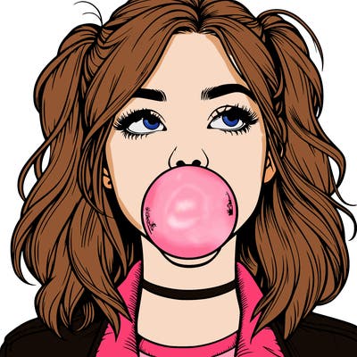 realististic girl blowing bubble -gum