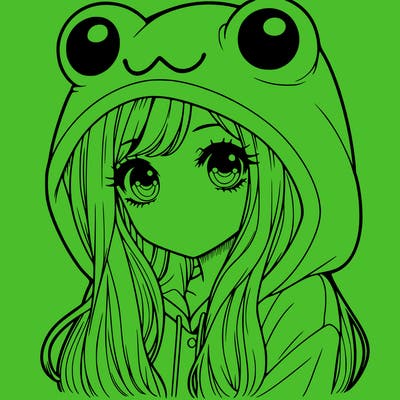 a pretty girl wearing a frog hoodie portrait with long hair