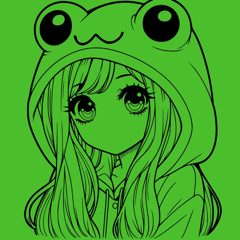 a pretty girl wearing a frog hoodie portrait with long hair