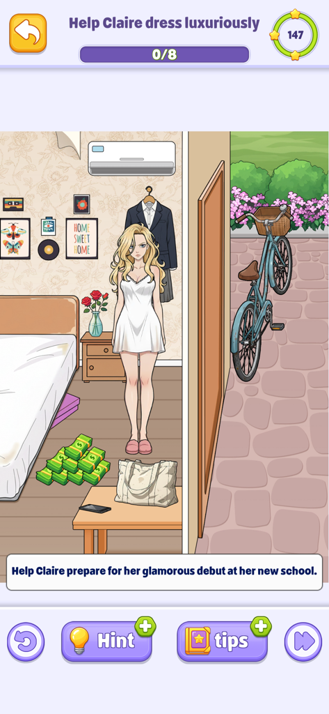 Tricky Story 2: Brain Twist - A puzzle level in Tricky Story 2 asking the player to help Claire dress luxuriously