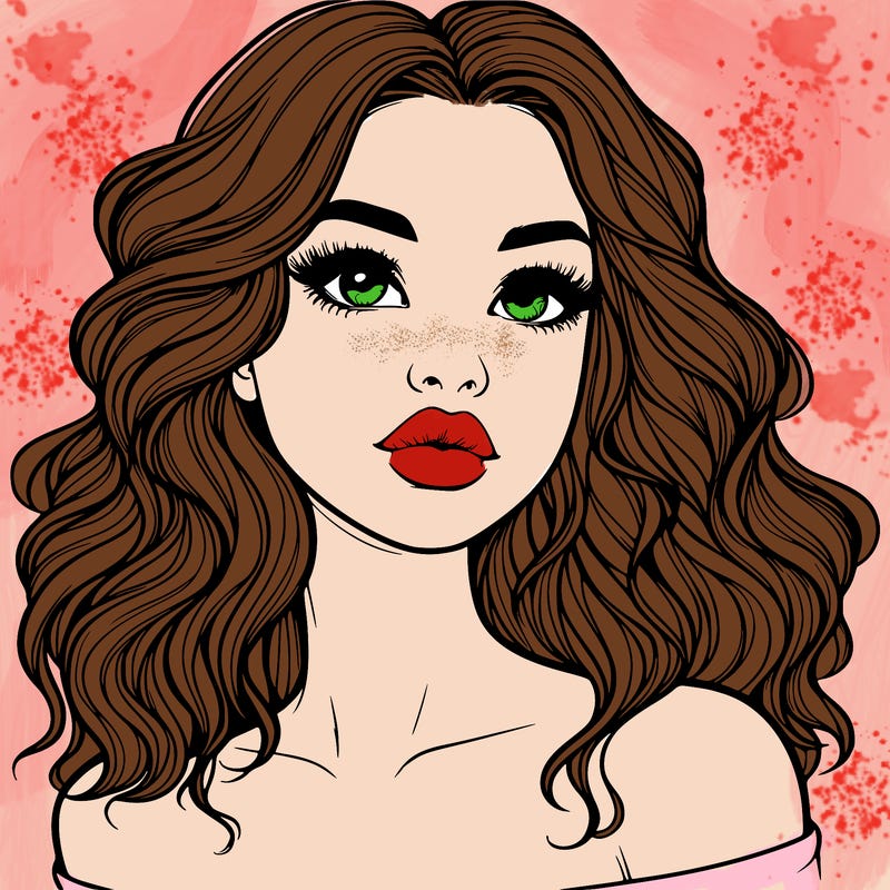 realistic girl with wavy hair and lips