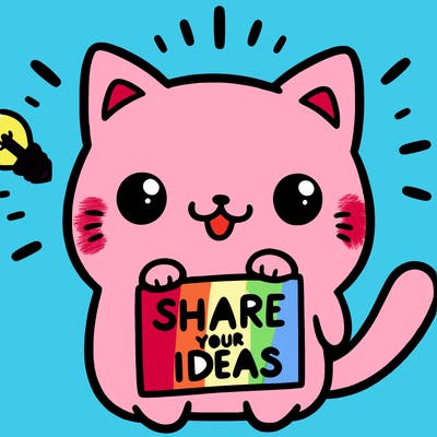 a cute cat saying share your ideas