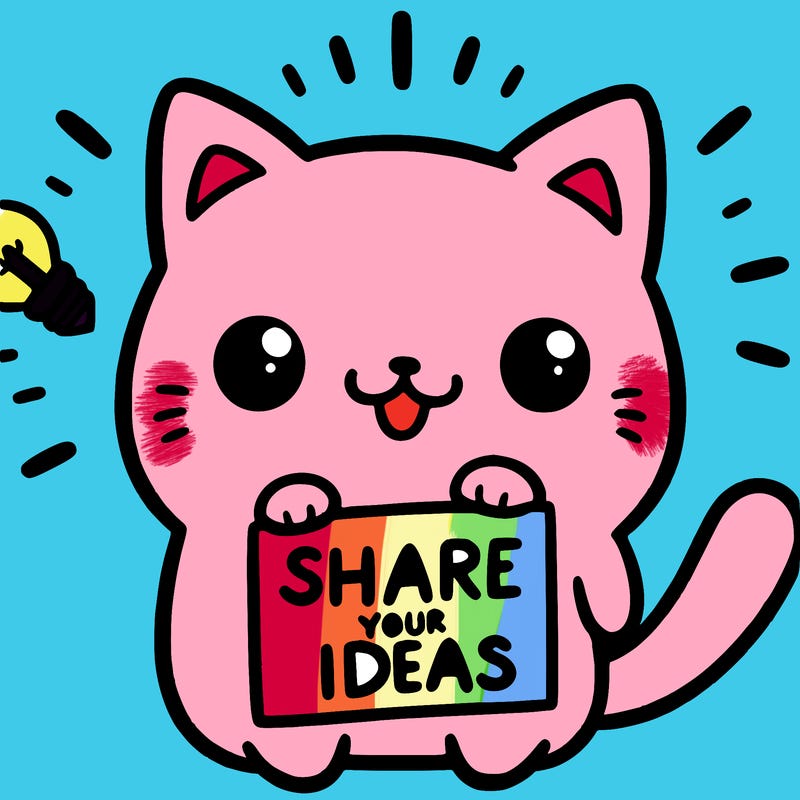 a cute cat saying share your ideas