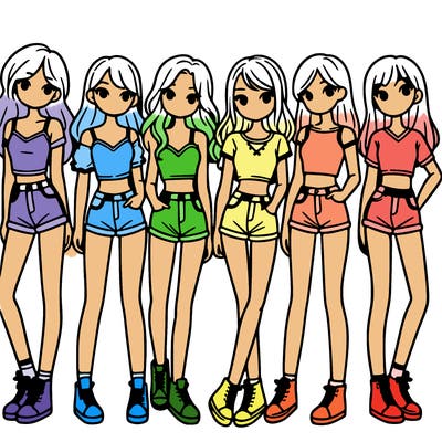 a group of girls wearing crop tops and shorts