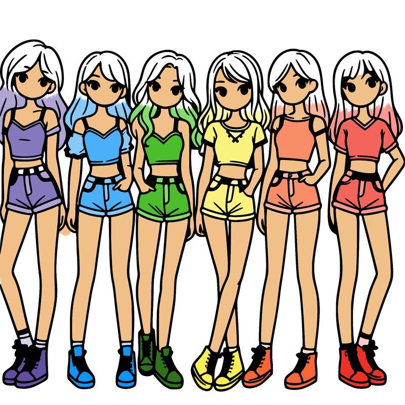 a group of girls wearing crop tops and shorts
