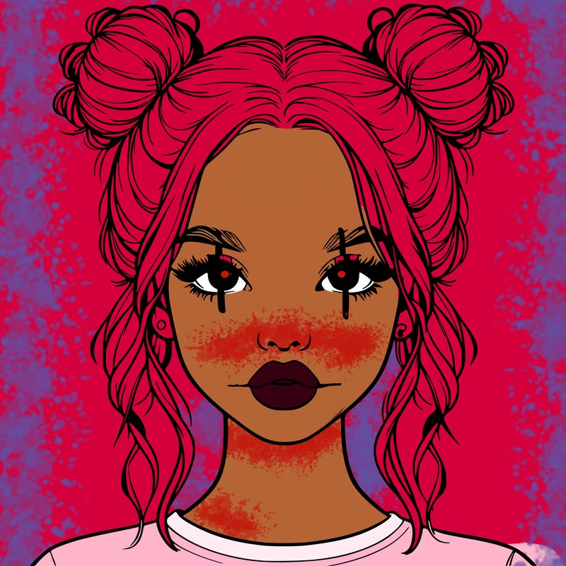 realistic girl with two buns in hair and lips