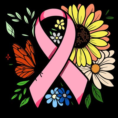 cancer awareness symbol with flowers and butterflies