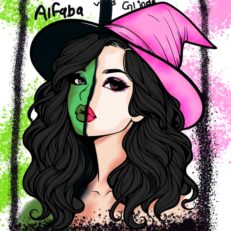 realistic witch girl with wavy hair and lips