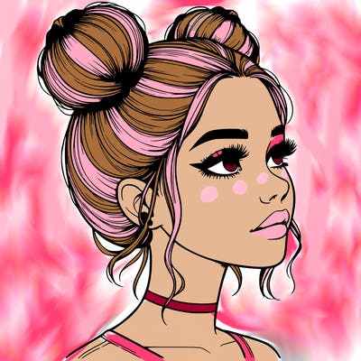 realistic girl with buns on the top of her head