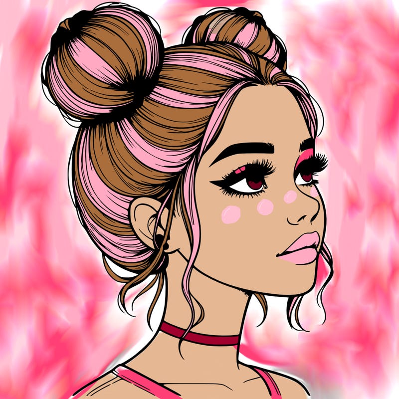 realistic girl with buns on the top of her head