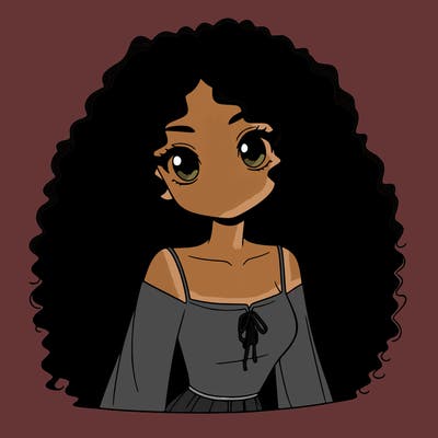 a black anime girl with long afro hair