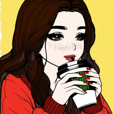 realistic girl drinking coffee