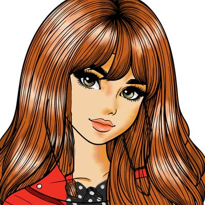 realistic girl with long hair and bangs