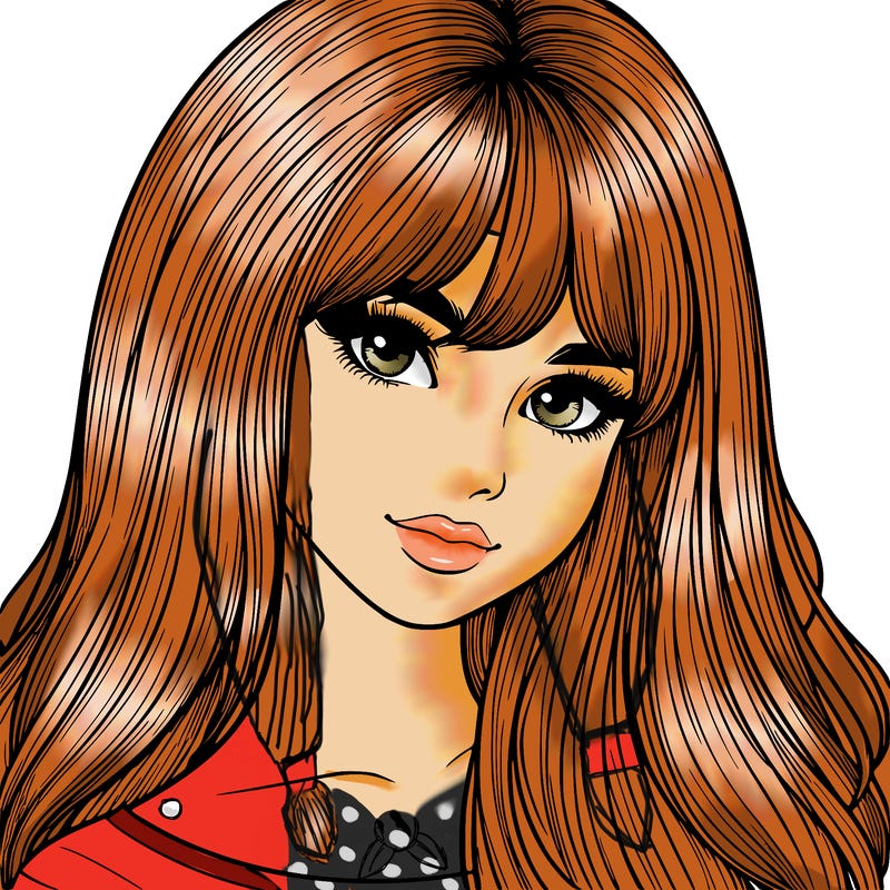 realistic girl with long hair and bangs