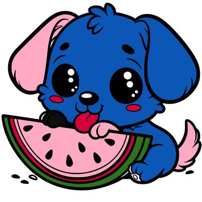 puppy eating watermelon