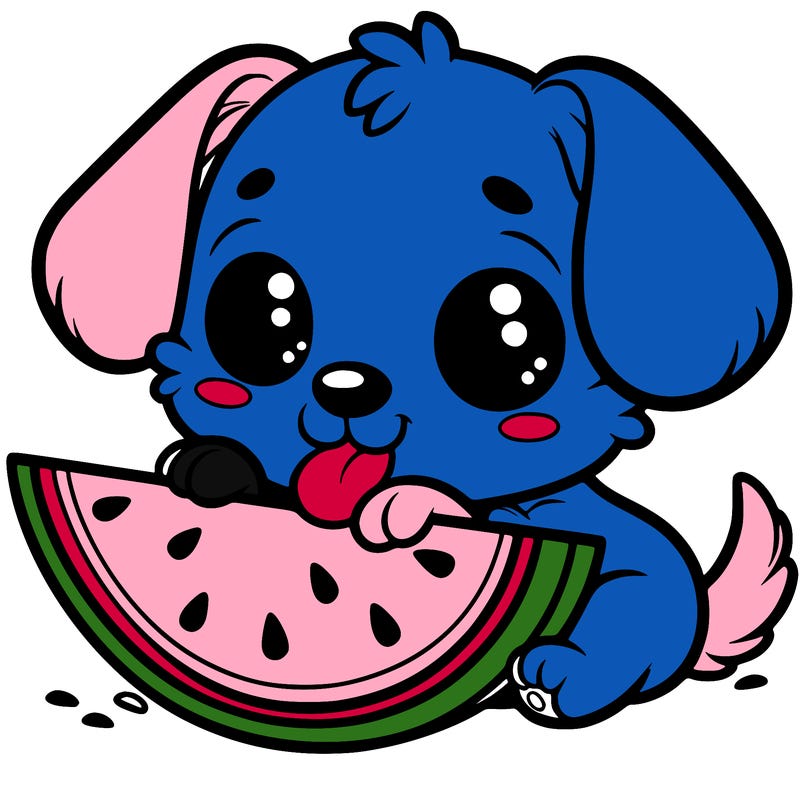 puppy eating watermelon