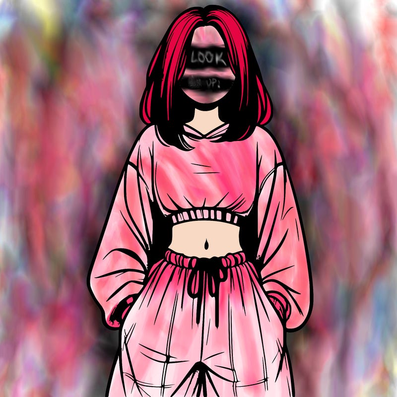 realistic girl faceless with baggy pants and a crop top