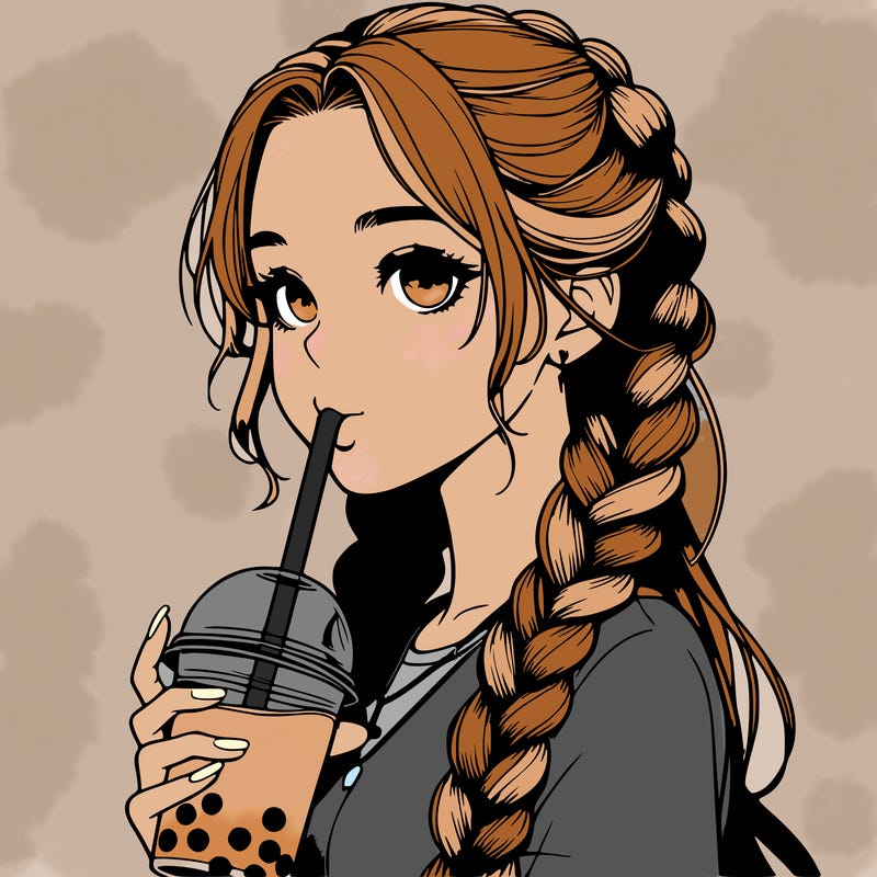 realistic girl with braided hair drinking boba
