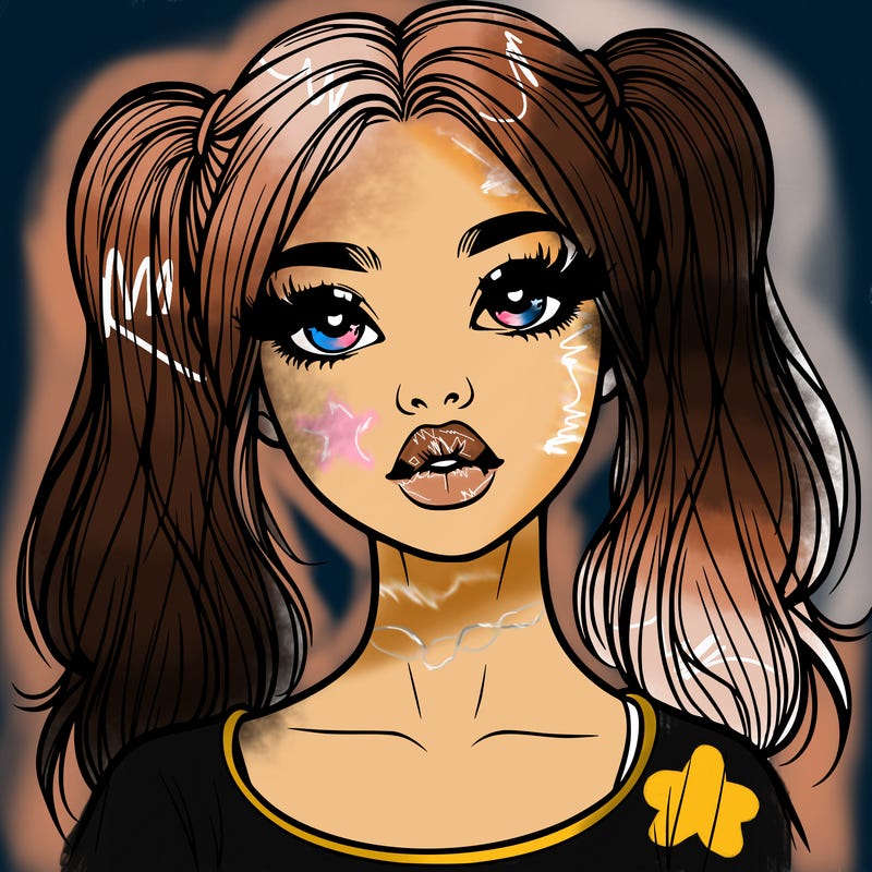 realistic girl with ponytails and lips