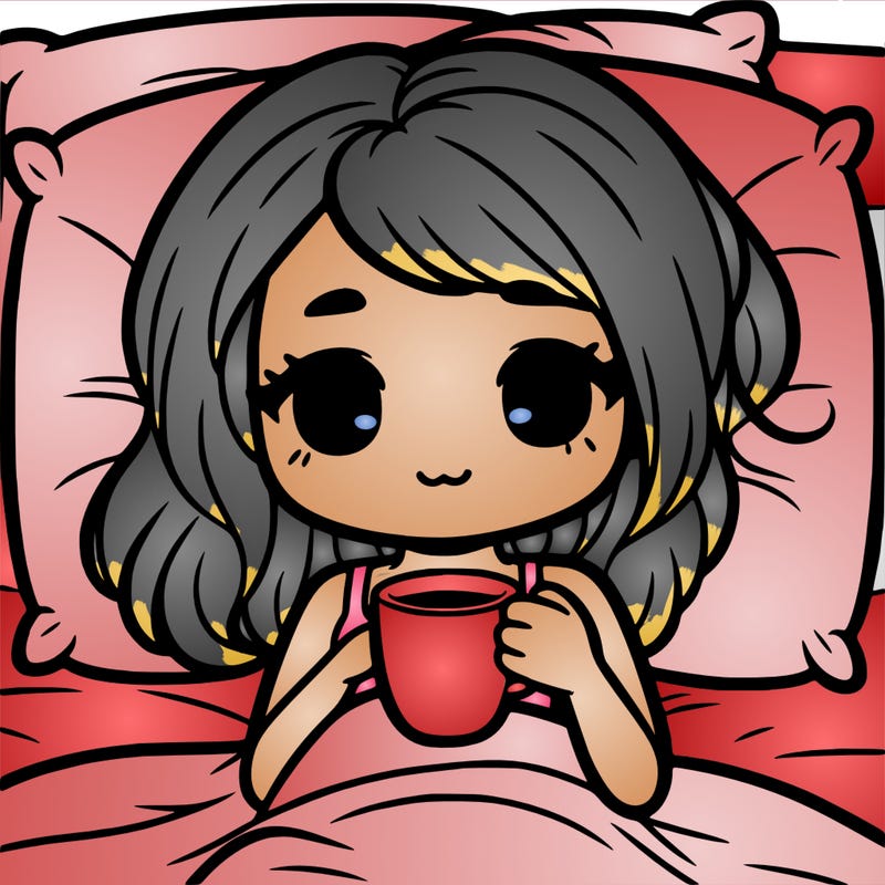 a girl drinking coffee in bed