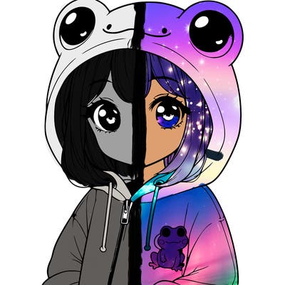 cute realistic girl in a froggy hoodie