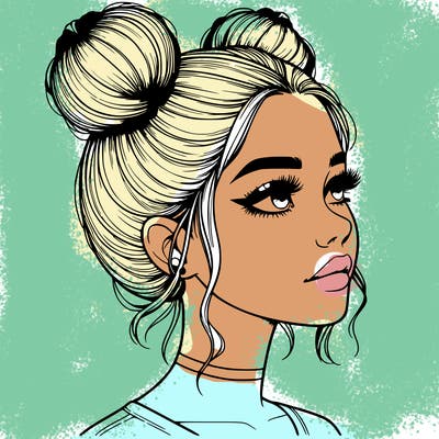 realistic girl with buns on the top of her head