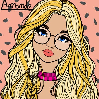 girl with long hair and freckles and glasses realistic