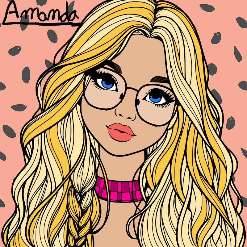 girl with long hair and freckles and glasses realistic