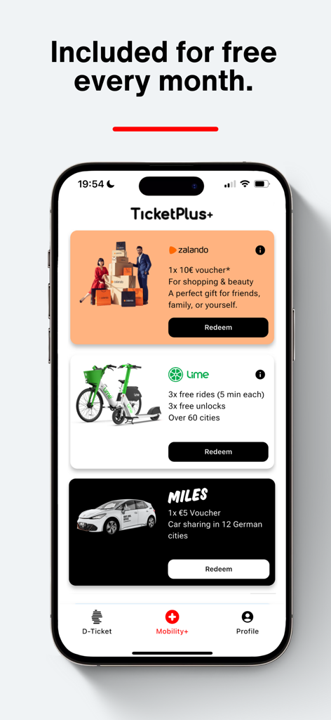 A mobile app interface displaying monthly rewards like shopping vouchers and free e-bike rides.