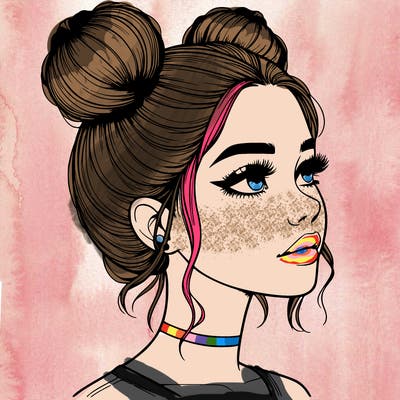 realistic girl with buns on the top of her head