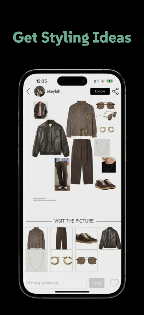 Lookbooks - Express Creativity - A mobile app interface displaying a fashion outfit collage for styling inspiration