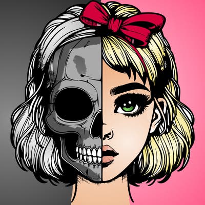 realistic girl with half skull mask