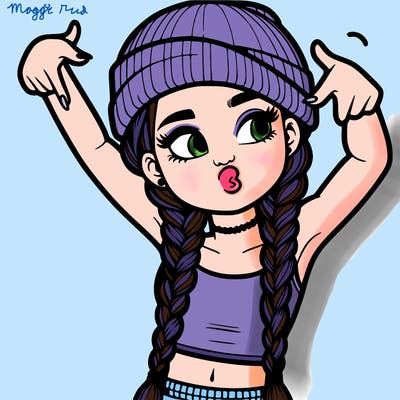 realistic teenage girl with braids and a beanie and crop top doing 🫶🏼