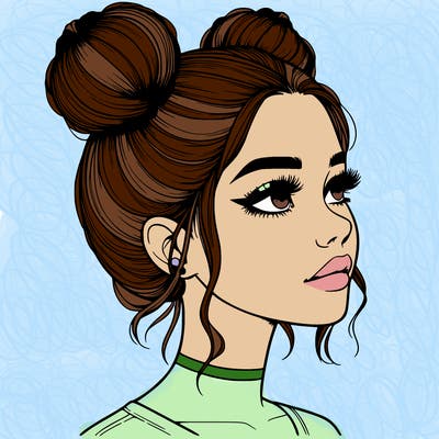 realistic girl with buns on the top of her head