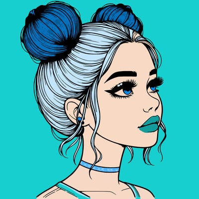 realistic girl with buns on the top of her head