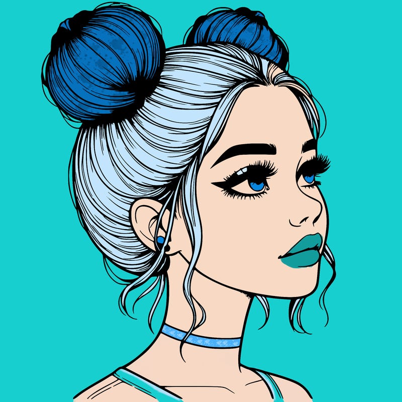 realistic girl with buns on the top of her head