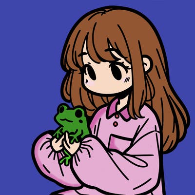 girl with long hair and a oversized shirt. and she is holding a frog