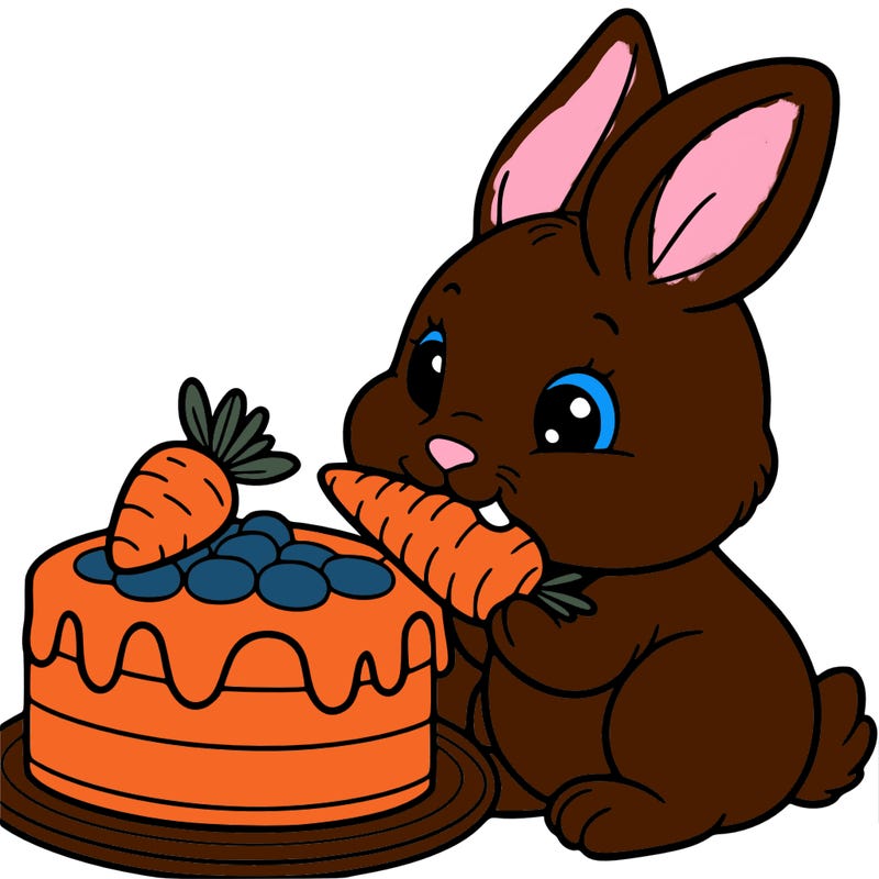 rabbit eating a carrot cake