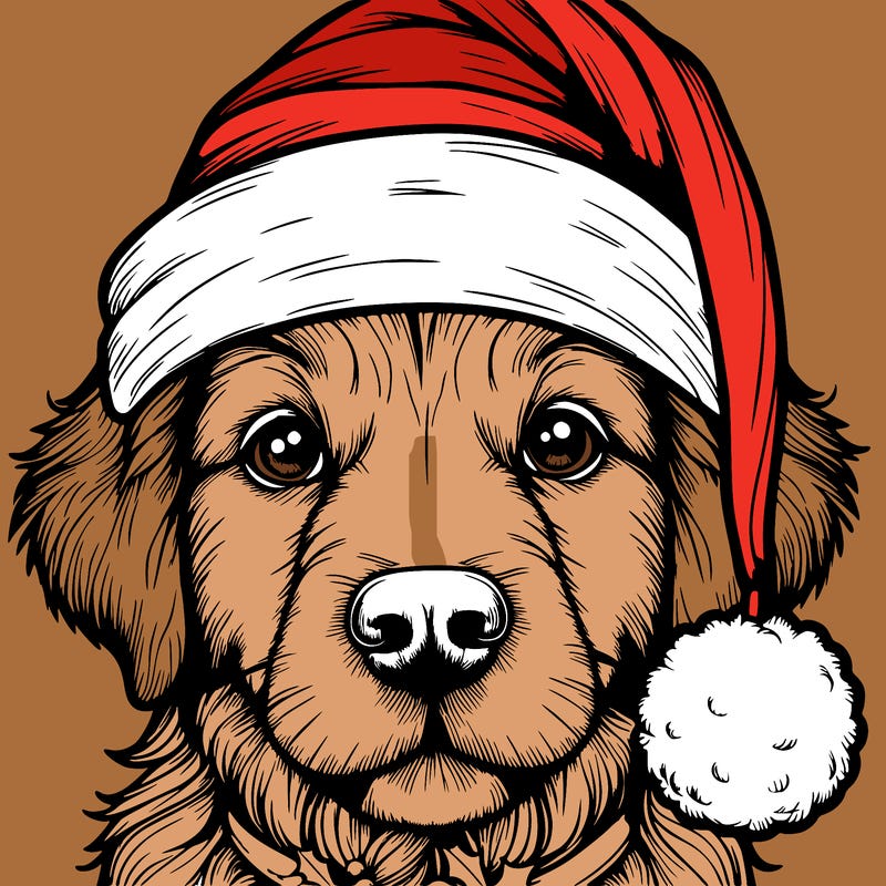 realistic dog with a christmas hat