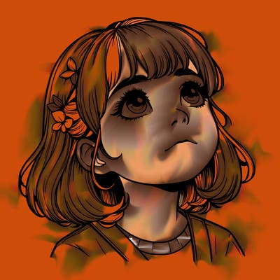 realistic girl looking up