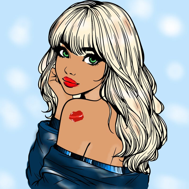 realistic girl with bangs looking over her shoulder