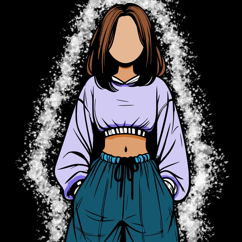 realistic girl faceless with baggy pants and a crop top